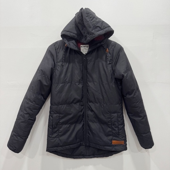 Kavu Insulated Puffer Jacket Black Hooded Woodland Theme Lining Women’s Small - Picture 1 of 7